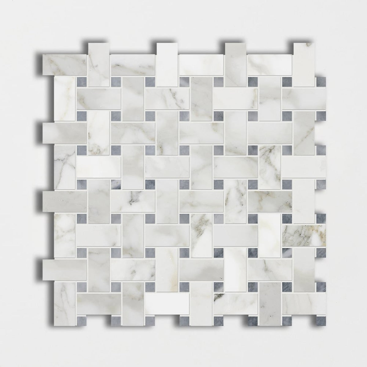Calacatta Gold, Bardiglio Polished 1x2 Basket Weave Marble Mosaic