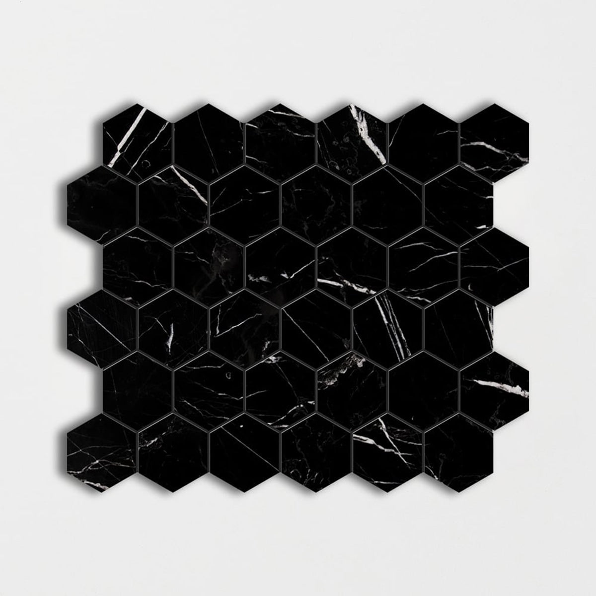 Nero Marquina Polished 2 Inch Hexagon Marble Mosaic