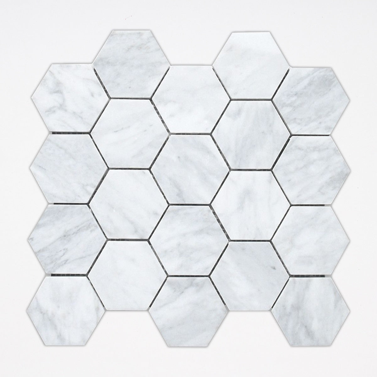 White Carrara Honed 3 Inch Hexagon Marble Mosaic