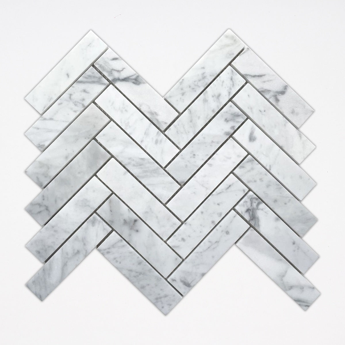 White Carrara Honed 1x4 Herringbone Marble Mosaic