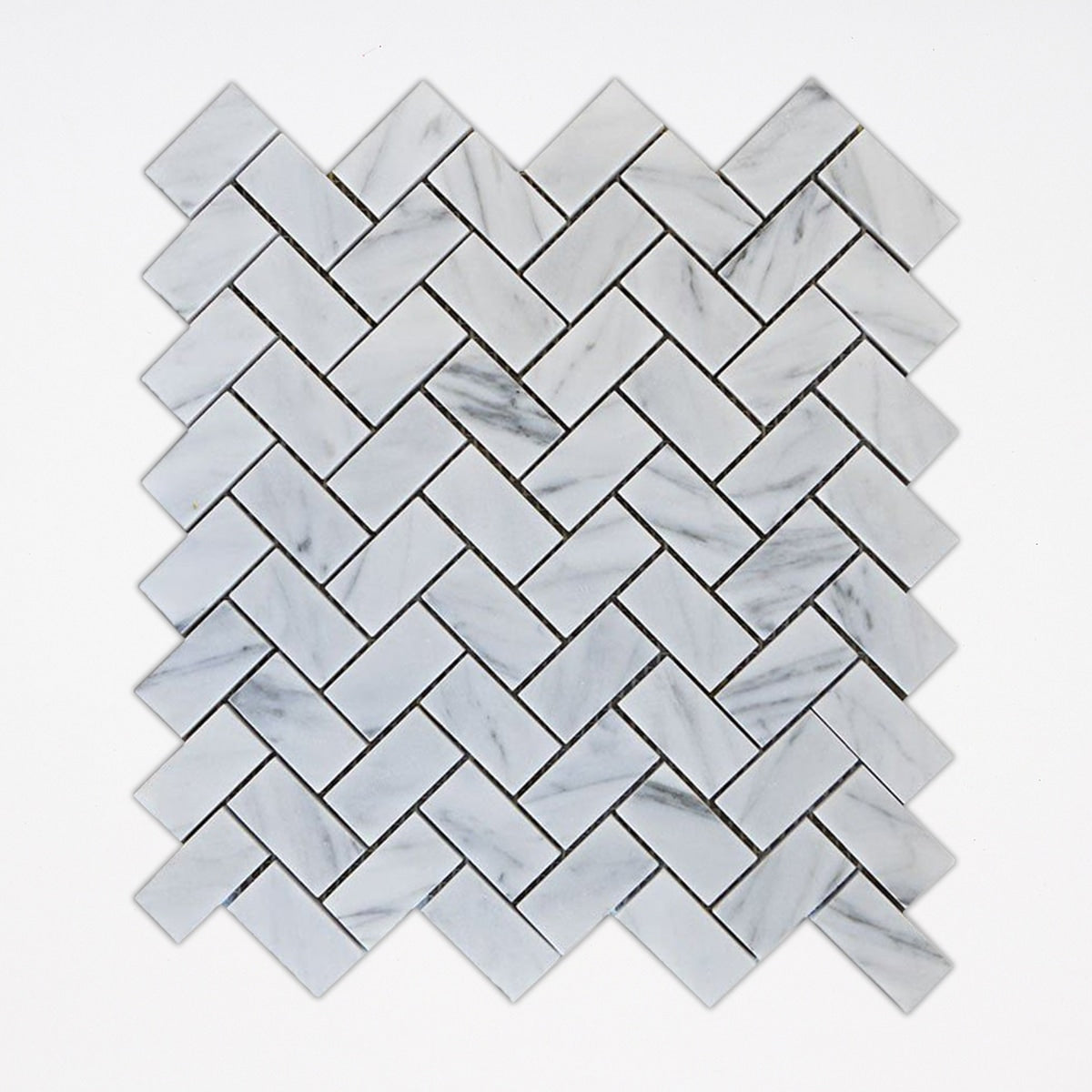 White Carrara Honed 3/4x2 Herringbone Marble Mosaic