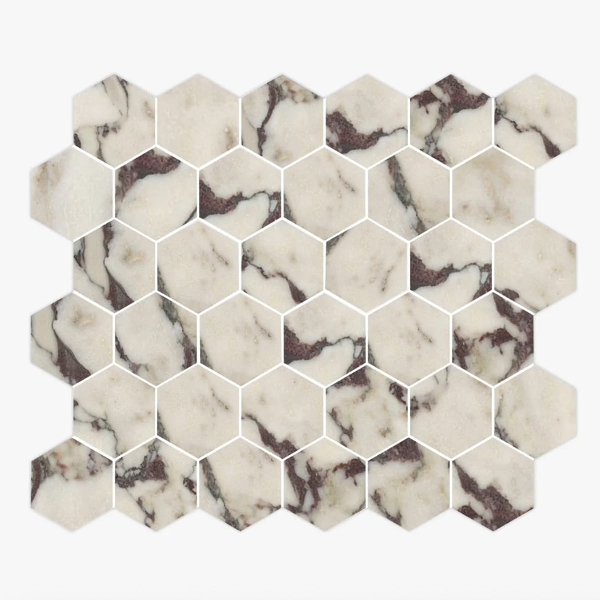 Calacatta Viola Honed 3 Inch Hexagon Marble Mosaic