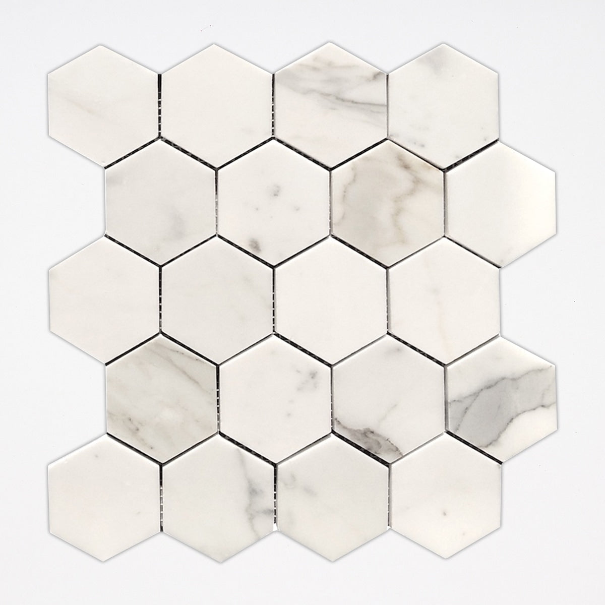 Calacatta Gold Honed 3 Inch Hexagon Marble Mosaic